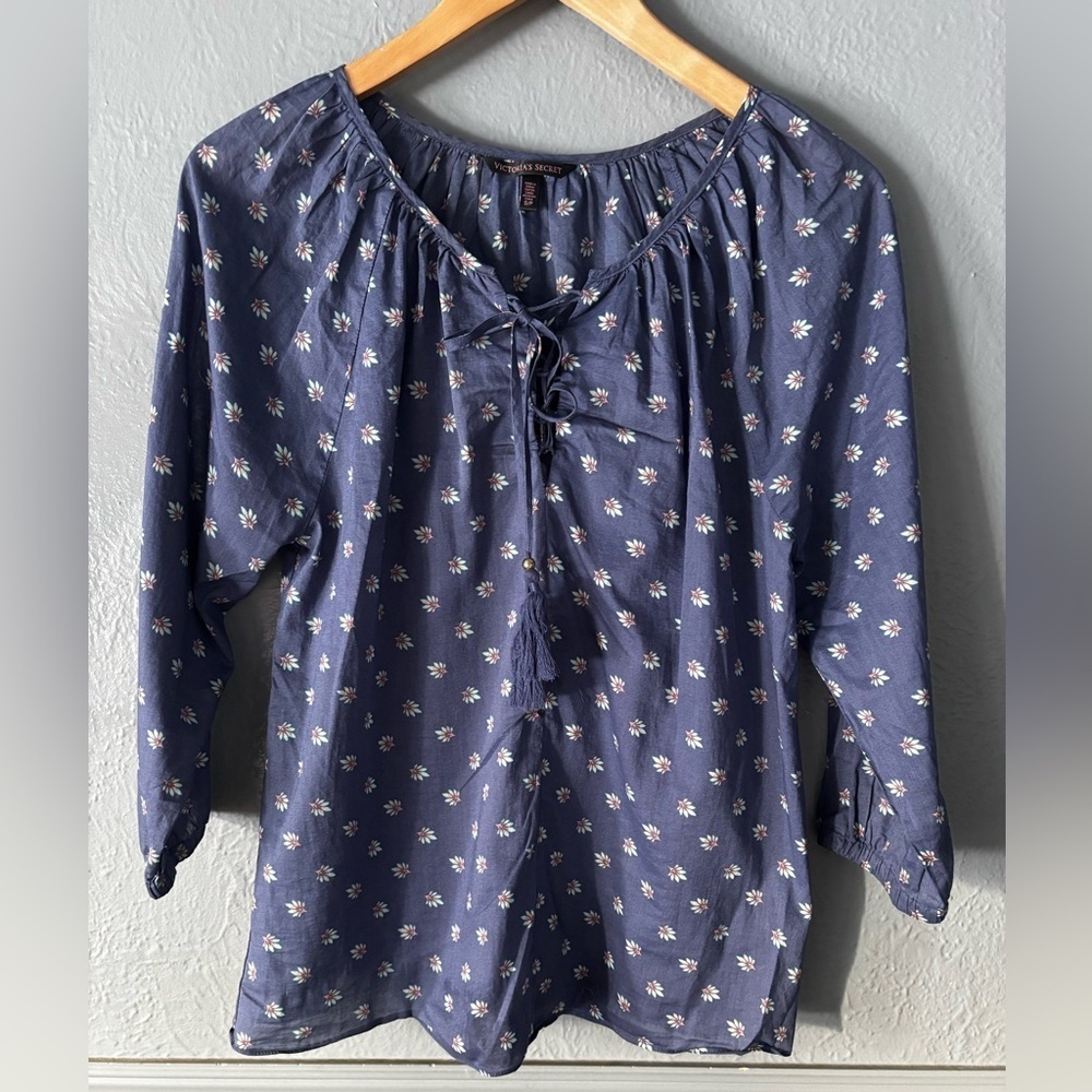 Victoria’s Secret | cotton | lace detail | tassel | floral | blouse | S